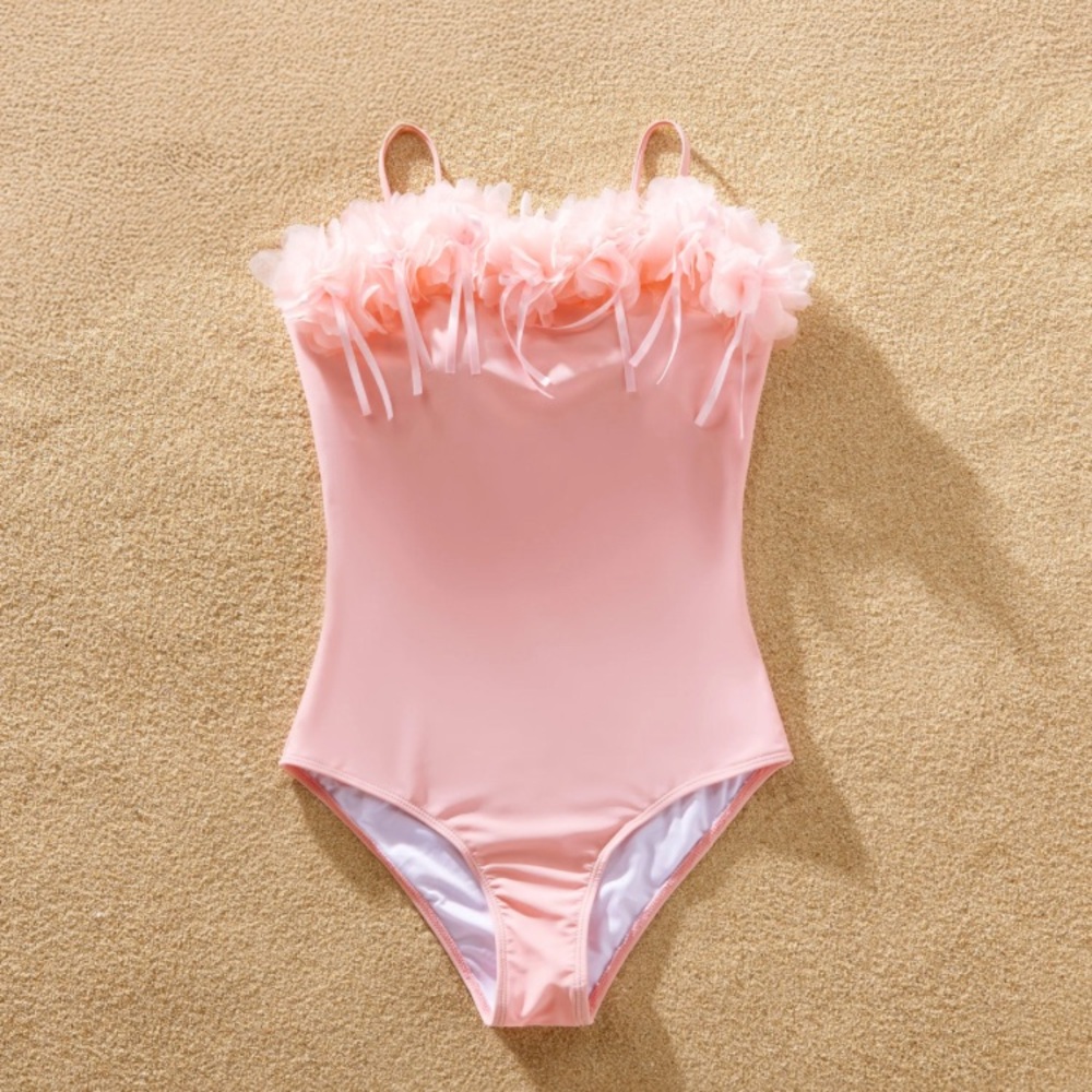 Gradient Color Swim Trunks or 3D Flower Ornament One-Piece Pink Swimsuit Women M